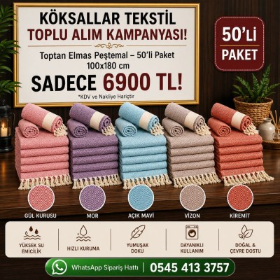 Toptan Elmas Peştemal 100x180 cm 50'li Paket